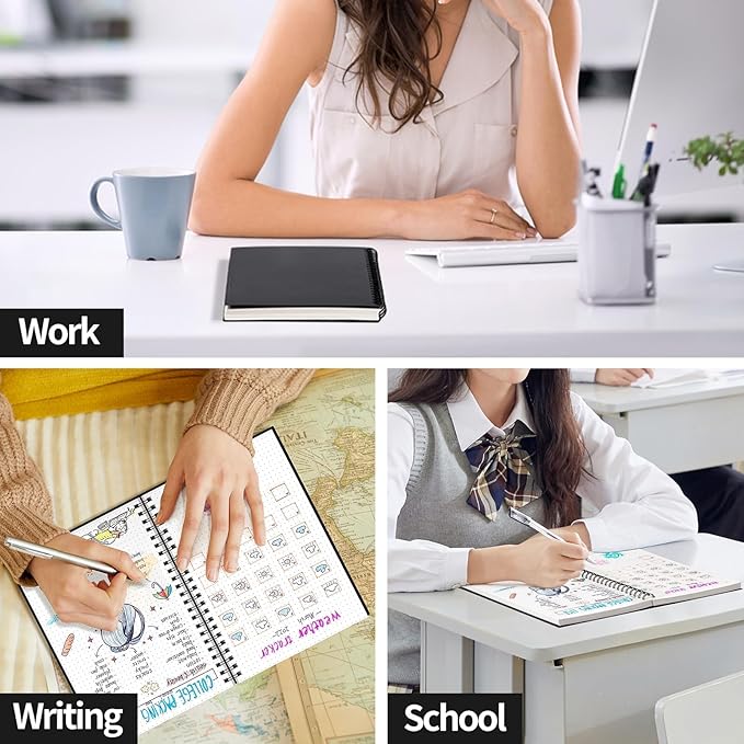 AHGXG Bullet Dotted Journal - Dot Grid Spiral Notebook 8.5" x 11", A4 Large Dotted Notebook, 100 GSM Thick Paper, Waterproof Plastic Cover Journals for Bullet Journaling, Sketching, Black