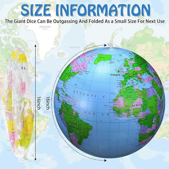 Pangda 2 Pack Inflatable Globe Blow up World Globe Beach Ball Globe for Party Bags, PVC Material