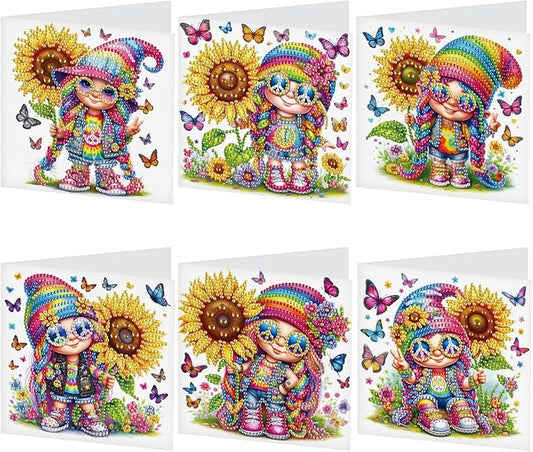 6 Pcs 5D Diamond Painting Greeting Cards Kits, Handmade Festival Greeting Cards with Envelopes DIY Diamond Art Crafts Birthday Cards Holographic Shimmer Design for Birthdays Holidays (Sunflower Happy)