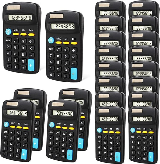 24 Pieces Pocket Size Mini Calculators,Pocket Calculator,Solar Battery Dual Power Desktop Calculators,8 Digit Display Basic Calculator for Students Kids Home Office(Black)