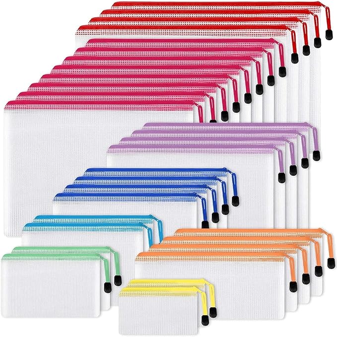 EOOUT clear mesh zipper pouch bags in assorted colors and sizes