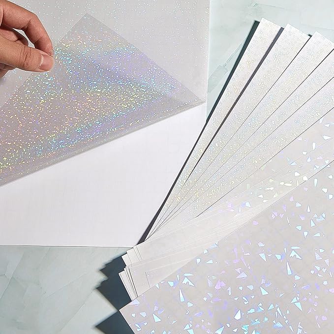 36 Sheets Holographic Sticker Paper Clear A4 Vinyl Sticker Paper Self Adhesive Waterproof Transparent Film Gem Rainbow Star Patterns, 11.7 x 8.3 Inch (Gem, Dot)