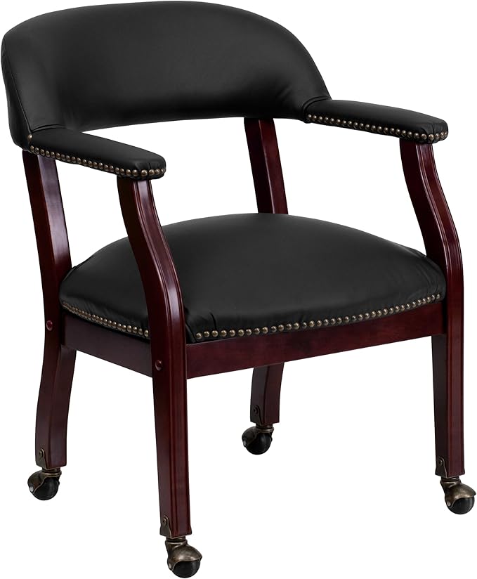 EMMA + OLIVER Black LeatherSoft Conference Chair with Casters