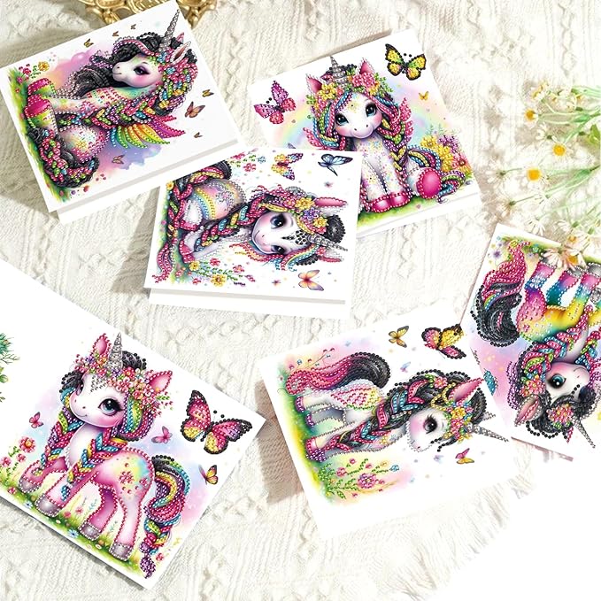 6 Pcs 5D Diamond Painting Greeting Cards Kits, Handmade Festival Greeting Cards with Envelopes DIY Diamond Art Crafts Birthday Cards Sparkling Holographic Designs for Birthdays (Colorful Animals)
