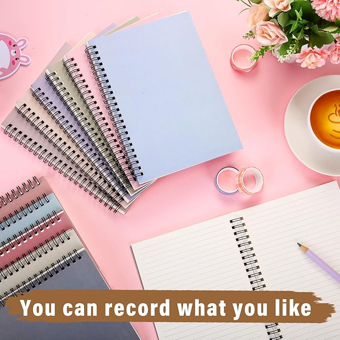 Fuutreo 24 Pcs Spiral Notebook for Work A5 8.3 x 5.7 Inch College Ruled Spiral Journal Notebook Kraft Cover, 12 Color, 60 Sheets, 120 Pages for Office School Supplies(Taro Color)