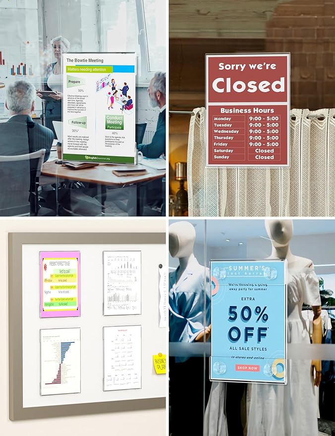 NIUBEE Acrylic Window Sign Holder with Suction Cup 8.5 X 11, Clear Acrylic Frames Glass Door Wall Mount Advertising Signage Sign Holder for Mall, Office, Home, Store, Restaurant(2 PACK)