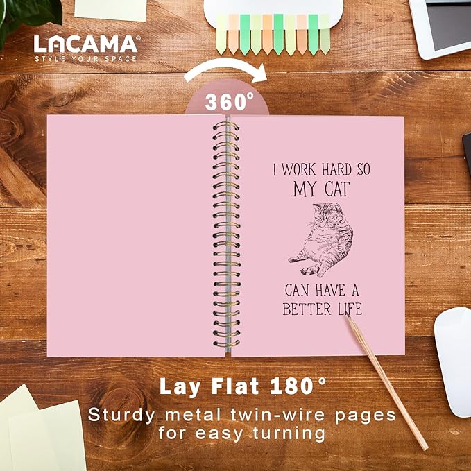 Lacama Pink Cat Notebook, Gifts for Cat Lovers, Funny Notebooks for Work, 160 Pages, Office Humor Gifts, School Office Supplies, 5.5"x8.3" I Work Hard So My Cat Can Have A Better Life Journal Notebook