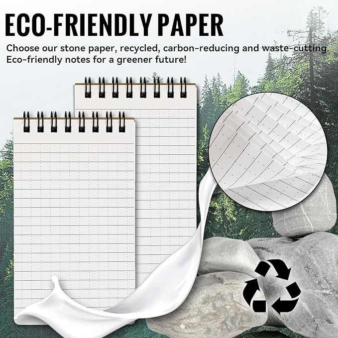POPYOLA 6 Pack Waterproof Pocket Notebook, 3x5 Pocket Notepad, All Weather Mini Spiral Notepad, Write in the Rain Police Notepad with 100 Squared Pages for Outdoor Home Office School, Tan