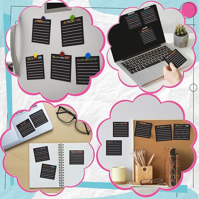 Yinder 24 Pcs Inspirational Sticky Notes with Lines Cute Motivational Sticky Notes Pad Employee Appreciation Gifts Bulk for Teacher Nurse Coworkers Office Supplies 3 x 3''(Black,Appreciation)