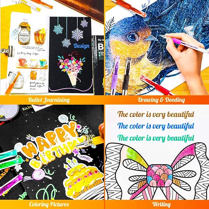 Soucolor Glitter Gel Pens for Adult Coloring Books, Back to School Supplies, 120 Pack-60 Glitter Pens, 60 Refills and Travel Case, 40% More Ink Markers Set for Drawing Doodling Journaling Art Supplies