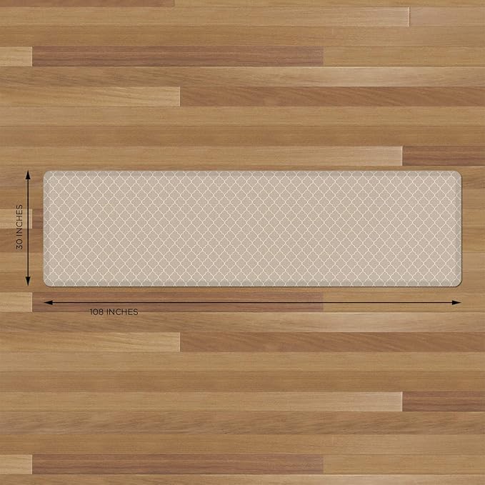 NewLife by GelPro Anti-Fatigue Designer Comfort Kitchen Floor Mat, 30x108" , Trellis Khaki Stain Resistant Surface with 3/4” Thick Ergo-foam Core for Health and Wellness