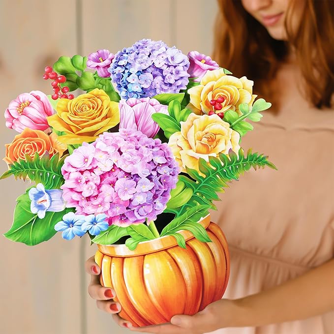 Airpark Paper Flower Pop Up Cards, 12'' Rose Hydrangea Bouquet, Paper Flowers 3D Greeting Cards with Blank Note Card & Envelope for Birthday, Annivesary, Easter Cards Gifts for Women Kids