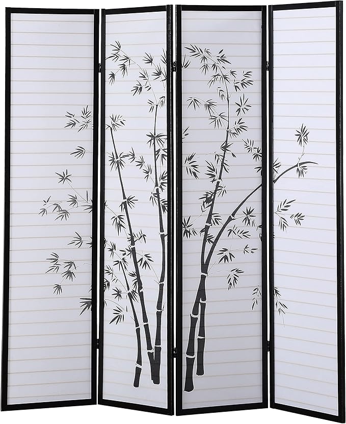 NicBex Room Divider 4 Panel Room Dividers with Oriental Style Partition Room Dividers and Folding Privacy Screens Wall Divider for Home, Office, Room Separation,72" W x 1" D x 71" H, Black