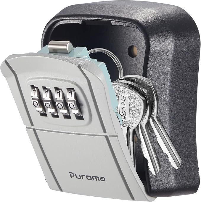 Puroma Key Lock Box Combination Lockbox Wall-Mounted Key Storage Box for House Keys, Resettable Code Safe Security Lock Box for Home, Office, Garage, Apartment Spare Key Storage (1 Pack, Grey)