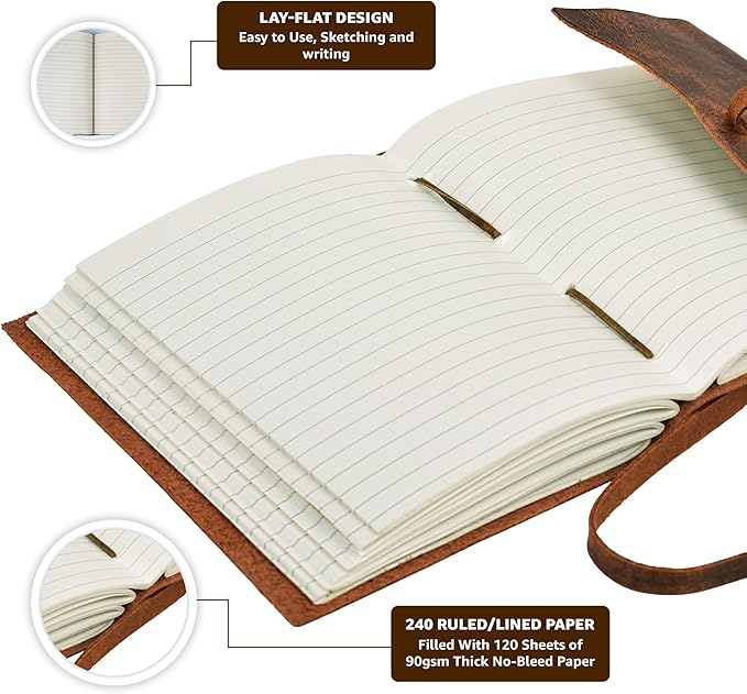 LEATHER VILLAGE Vintage Leather Journal A4 - Brown | 240 Lined Pages | Rustic Notebook for Travel, Office & Personal Use | Handmade College Ruled Diary for Men & Women