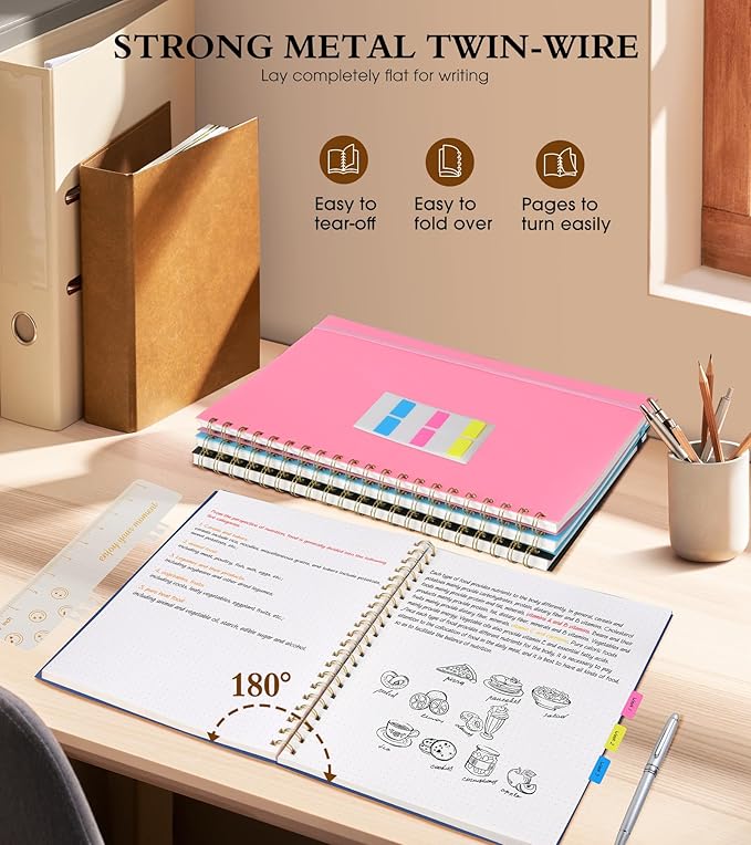 Dotted Notebook, Spiral Notebook Journal 8.5” x 11”, A4 Large Dot Grid Notebooks for Women Men, 100 GSM Dotted Paper, Plastic Hardcover Spiral Bullet Journals for Work School Sketching, Navy