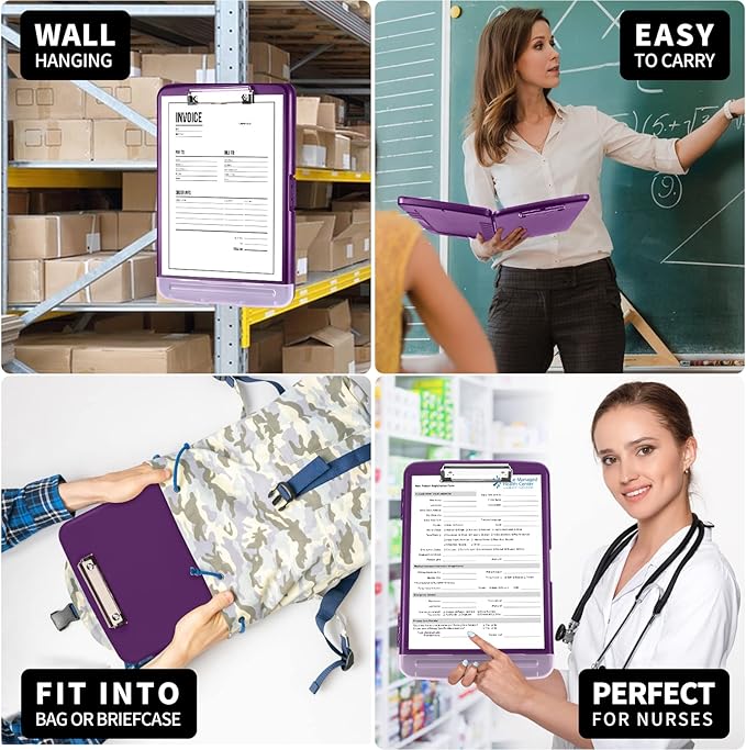 Clipboard with Storage, Large Capacity Nursing Clipboards with Low Profile Clip, Heavy Duty Plastic Storage Clipboard with Pen Holder, Side-Opening, Multifunctional Clipboard Case for Writing