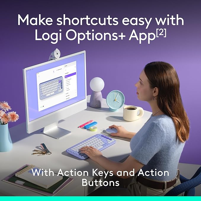 Logitech POP ICON Combo, Bluetooth Keyboard and Mouse Combo, Comfortable Typing, programmable Keys and Buttons, Quiet clicks, Easy-Switch up to 3 Devices - Lilac