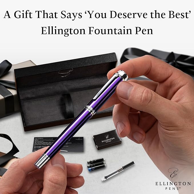 Luxury Fountain Pen Set- Fountain Pens for Writing - Smooth Fine Nib - Includes Refillable Ink Converter, 3 Ink Cartridges [Black & Blue], Gift Box - Elegant Calligraphy
