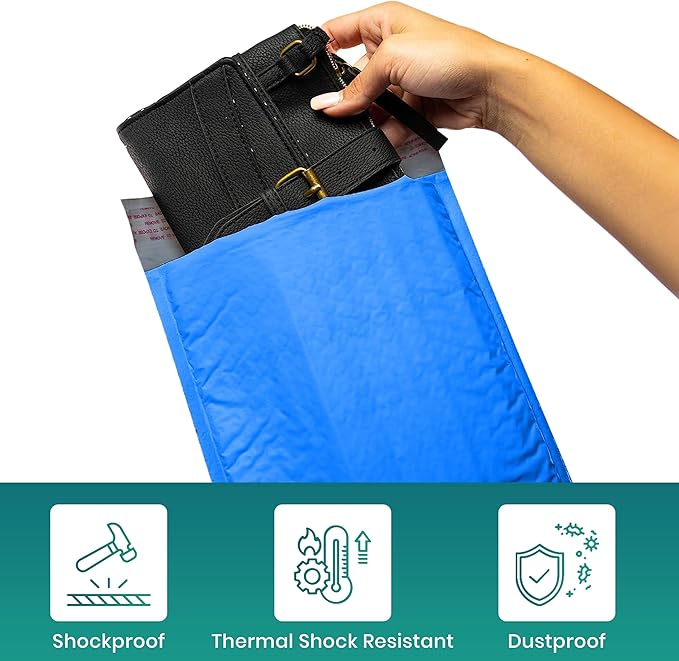 Levex - #000 4" x 8" [5 Pack] Blue Poly Bubble Mailers, Padded Envelope Mailers, Packing Envelope & Mailing Bags for Shipping