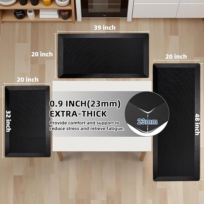 Anti Fatigue Kitchen Mats for Floor, 9/10 Extra Thick Cushioned Standing Desk Mat, Comfort Memory Foam Ergonomic Kitchen Rugs and Mats Non-Slip Waterproof for Office, Kitchen, Sink, 20" x 48"