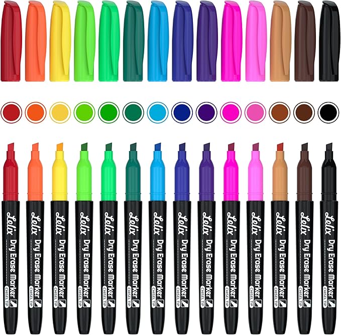 Lelix Dry Erase Markers - 42 Pack, 14 Colors, Chisel Tip, Perfect for Kids & School, Office Use, Whiteboard & Mirror Writing