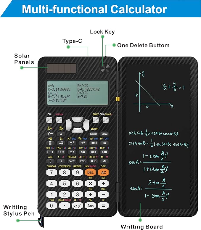 Scientific Calculators, Type-C Rechargeable Desktop Math Solar Calculator with 552 Functions & Notepad, School Supplies for Middle High School & College Students, 991EX (Black)