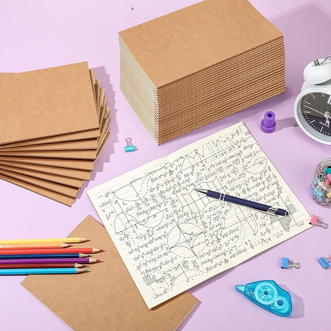 Handepo 100 Pack A5 Kraft Notebooks 60 Pages Ruled Lined Journals Notebooks Soft Cover Kraft Composition Notepad Travel Diary Journals Memo for Girls, Students, Office, School Supplies (Kraft Color)
