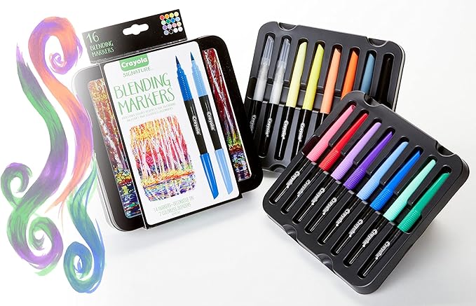 Crayola Blending Marker Kit with Decorative Case, 14 Vibrant Colors & 2 Colorless Blending Markers