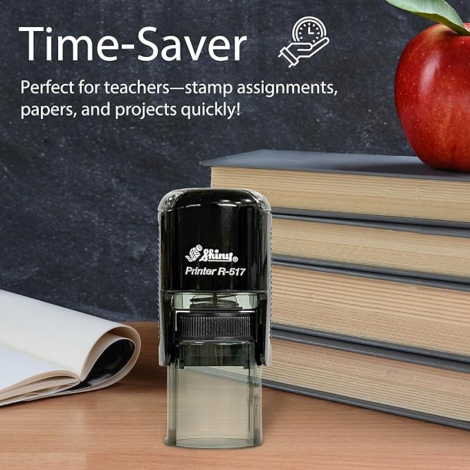 Shiny Smiley Face Teacher Stamp, Round Self Inking Stamp for Classroom, Purple Ink