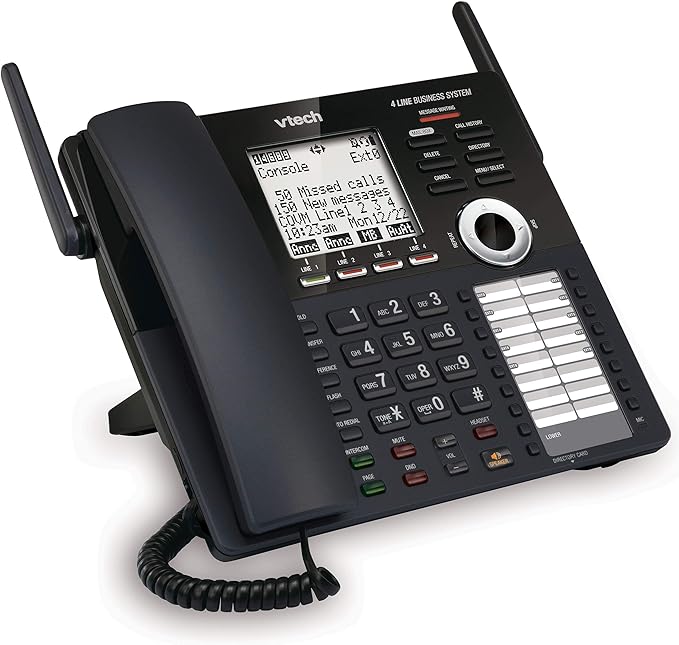 VTech AM18447 Main Console 4-Line Expandable Small Business Office Phone System with Answering Machine, Intercom, Auto Attendant & Music on Hold, Black