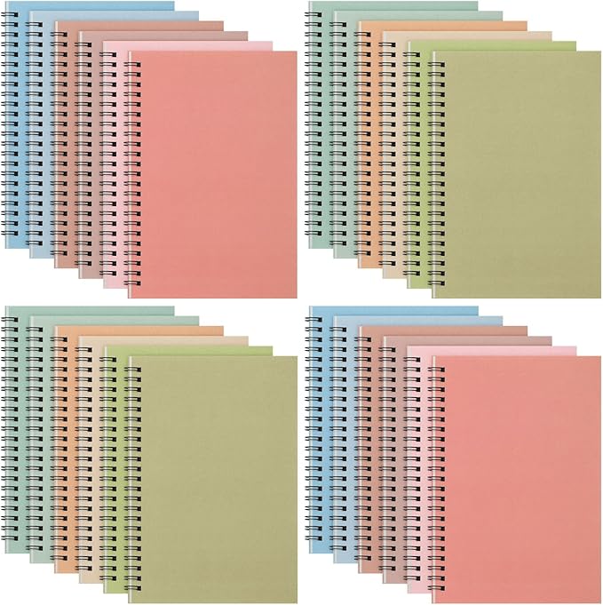 Fuutreo 24 Pcs Spiral Notebook for Work A5 8.3 x 5.7 Inch College Ruled Spiral Journal Notebook Kraft Cover, 12 Color, 60 Sheets, 120 Pages for Office School Supplies(Earthy Color)