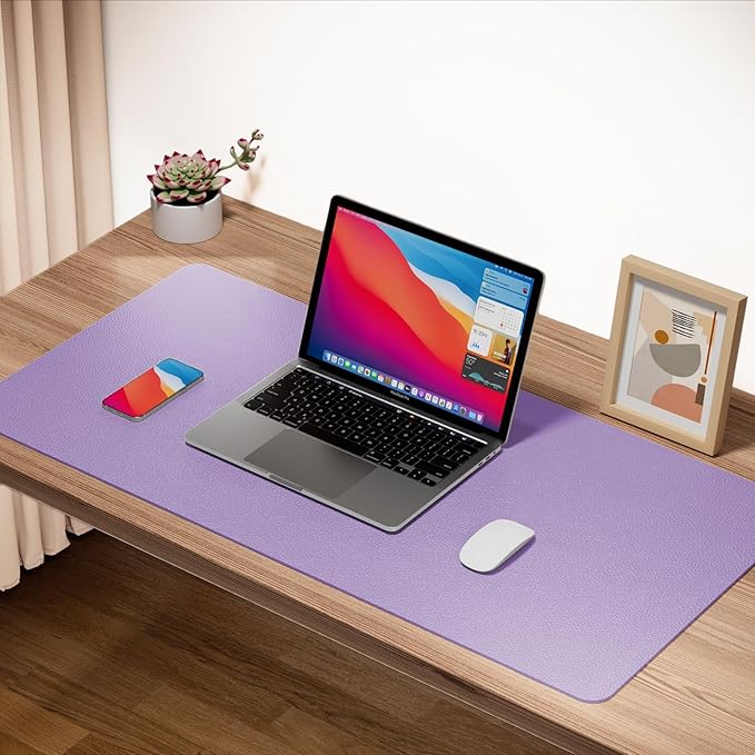 ‎Boutilon Leather Desk Pad 30" x14",Non-Slip Mouse Pad,Office Desk Mat,Waterprooft PU Leather Desk Blotter,Desk Pad Protector,Desk Writing Pad for Home Office Decor (M-Purple)