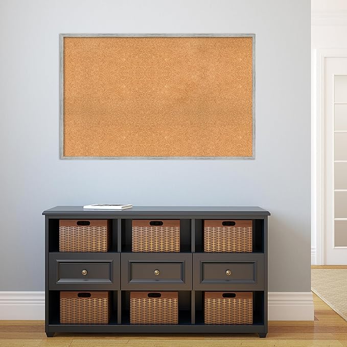 Amanti Art Natural Cork Board for Wall, 29x45 Vision Board with White Frame, Oversize Corkboard Office Decor for Home Organization, Cottage Corkboard Pinboard to Display Items for Home Organization