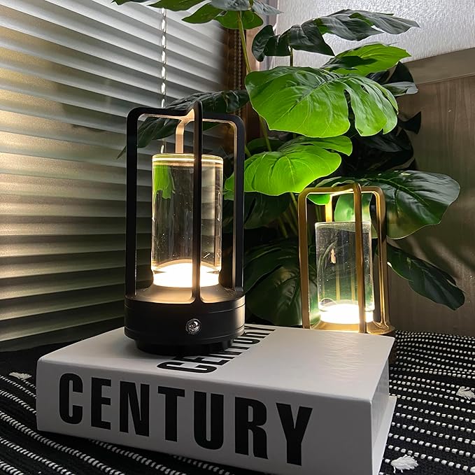 cordless led table lamp,klarako crystal lantern,outdoor table light,auge light Portable Metal Table Lamp for Indoor/Outdoor, 3 Colour4000mA Dimming Battery Powered Small Desk Lamp Bar/Camping-Black