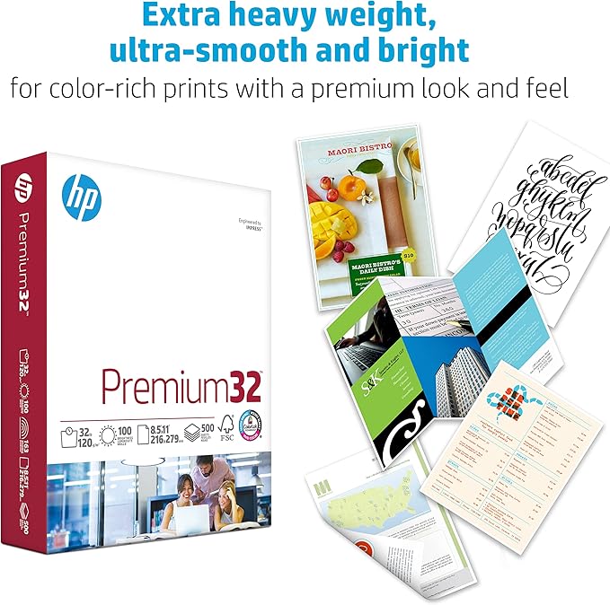 HP Printer Paper | 8.5 x 11 Paper | Premium 32 lb | 6 Pack - 3000 Sheets | 100 Bright | Made in USA - FSC Certified | 113100C