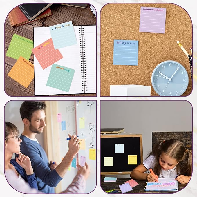 Yinder 24 Pcs Inspirational Sticky Notes with Lines Cute Motivational Sticky Notes Pad Employee Appreciation Gifts Bulk for Teacher Nurse Coworkers Office Supplies 3 x 3''(Light Color,Inspirational)