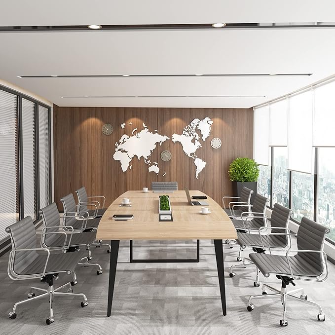 Tribesigns 8FT Conference Table, 94.48L x 47.21W x 29.52H Inches Boat Shaped Meeting Table with Rectangle Grommet, Modern Seminar Boardroom Table for Office Conference Room (Light Wood Grain, 8ft)