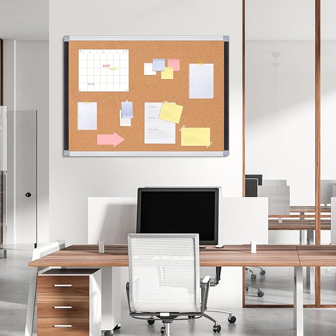 Board2by 2 Pack Cork Bulletin Board 24" x 36", Black/Silver Aluminium Framed Corkboard, Office Board for Wall Decor, Large Wall Mounted Notice Pin Board with 18 Push Pins for School, Home & Office