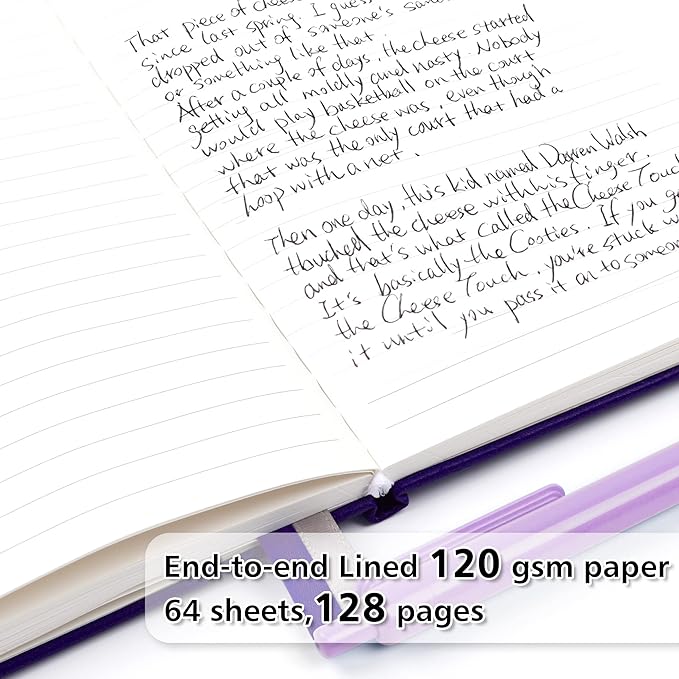 feela 12 Pack Notebooks Journals Bulk, Hardcover Notebook Classic Ruled Journal Set with Pen Holder for School Business Work Travel Writing, with 12 Black Pens, 120 GSM, 5.1”x8.3”, A5, Purple