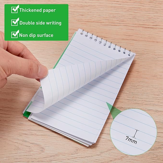 Thenshop 100 Pads Spiral Memo Bulk 3'' x 5'' Top Bound Memo Book 60 Sheets Small Mini Notebooks Lined Wire Bound Pocket Steno Book for Home, Office, School (Black,Green,Dark Blue,Red)