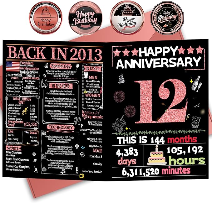 Joycard 12th Anniversary Card for Women, Wedding Card for Wife, Sweet Marriage Decorations Gifts for Couple, Perfect for Her on Anniversary Day, Back in 2013