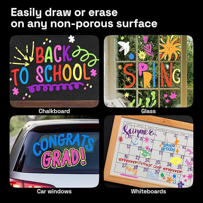 ARTISTRO 8 Liquid Chalk Window Markers for Car Glass Washable - Jumbo Tip 15 mm - Vibrant, Erasable, Non-Toxic Markers for Glass, Signs, Windows, Cars, Chalkboard for Kids & Adults