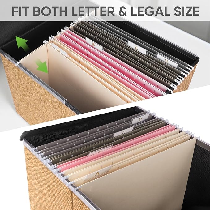 BALEINE File Organizer Box with Lid, Collapsible File Folder Organizer with Plastic Slide, Hanging File Folder Box for Office Document Storage (1 Pack, Orange)