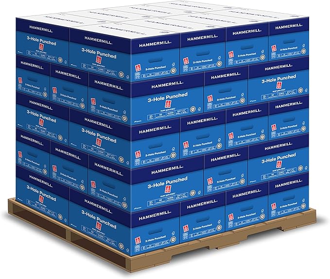 Hammermill Printer Paper, 20 lb Copy Paper, 3 Hole - 1 Pallet, 40 Cases (200,000 Sheets) - 92 Bright, Made in the USA, 162032P