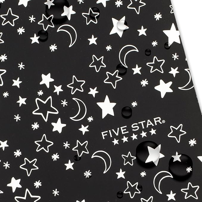 Five Star Spiral Notebook + Study App, 1 Subject, Wide Ruled, 8" x 10-1/2", 80 Sheets, Fights Ink Bleed, Water Resistant Cover, Black Stars Glow in the Dark (930020F)
