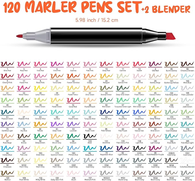 Alcohol Based Ink Art Markers, 120 Colors Broad&Fine Dual Tip Permanent Markers Pen Set for Professional Student Child Coloring Illustrations Sketch Drawing Painting Card Making (Black)