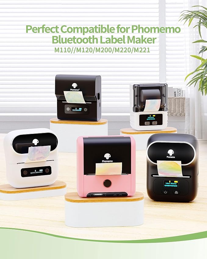 Thermal Sticker Labels Compatible with Phomemo M110/M220/M221/M120/M200/M110S Label Makers, 1.97"x3.15"(50mm*80mm), Thermal Paper for Bussiness/Design/Barcode,Black on White,100 Labels/Roll