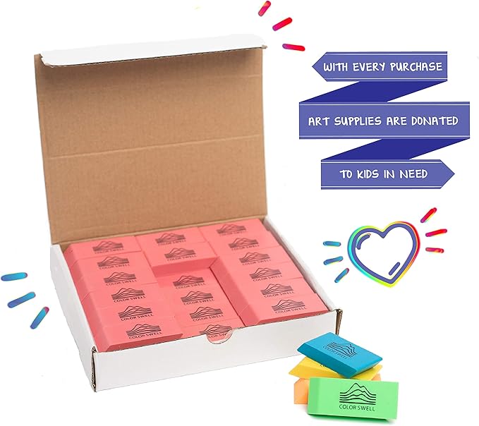 Color Swell Bulk Pink Erasers - 108 Pack of Neon and Pink Erasers - Perfect for Offices, Classroom, Kids, Students, Families, and Donations