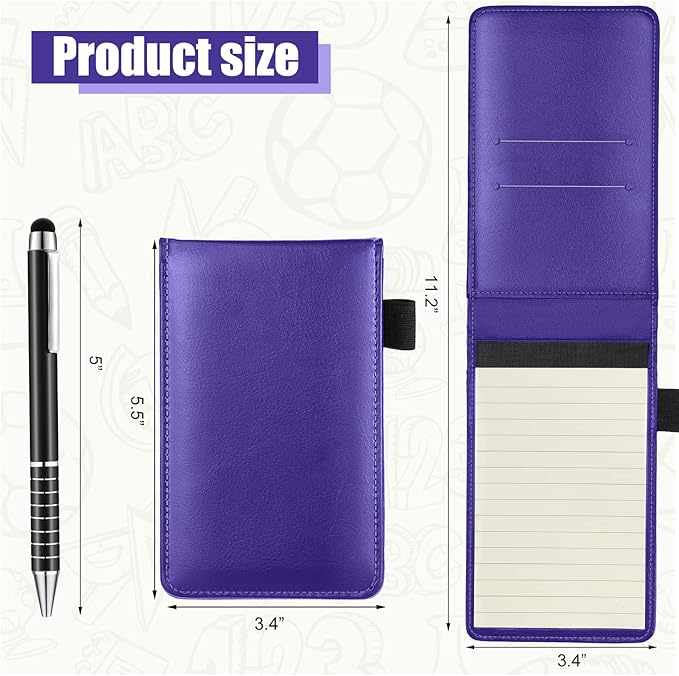 Outus 10 Pcs Pocket Notebook with Pen Set Included Mini Pocket Notepad Holder with 50 Lined Sheets, Metal Pen, 8 Pcs 3 x 5 Inch Memo Book Refills, 30 Lined Paper Per Note Pad (Purple)